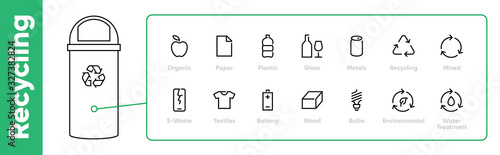 Pack of Waste and Garbage Related line editable stroke icons with Abstract Bin vector illustration.