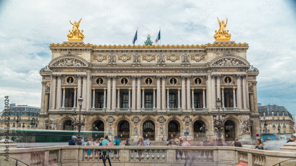 Palais or Opera Garnier The National Academy of Music timelapse in Paris, France.