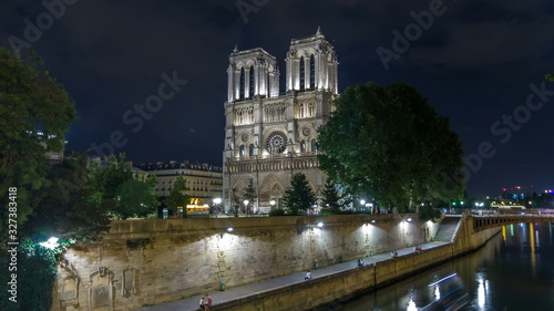 Night View of Notre Dame de Paris timelapse , France