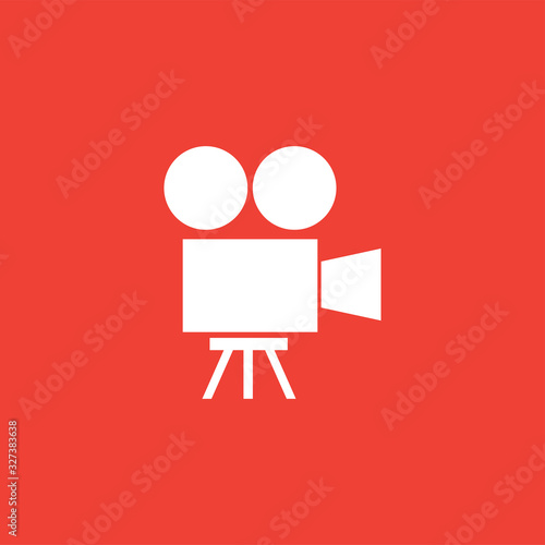 Film Camera Icon On Red Background. Red Flat Style Vector Illustration