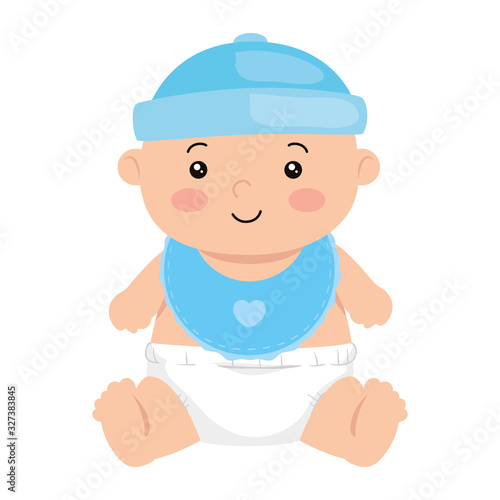 cute little baby boy with bib isolated icon vector illustration design