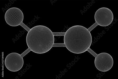 Ethylene ethene molecule. Used in production of polyethylene. Plant hormone. Wireframe low poly mesh vector illustration.
