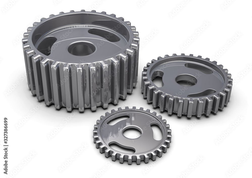 Three Metal Gears Isolated on White Three Metal Gears Isolated on White