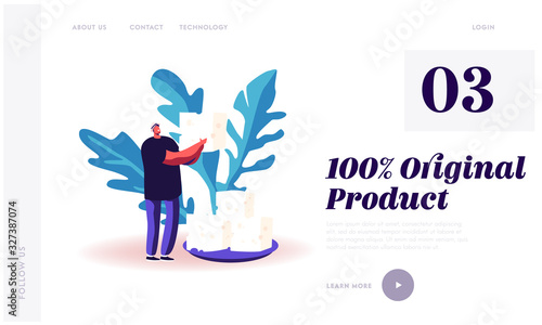 Fresh Goat Feta Cheese Website Landing Page. Healthy Ingredient for Cooking Greek Salad. Healthy Diary Farm Product, Mediterranean Cuisine Nutrient Web Page Banner. Cartoon Flat Vector Illustration