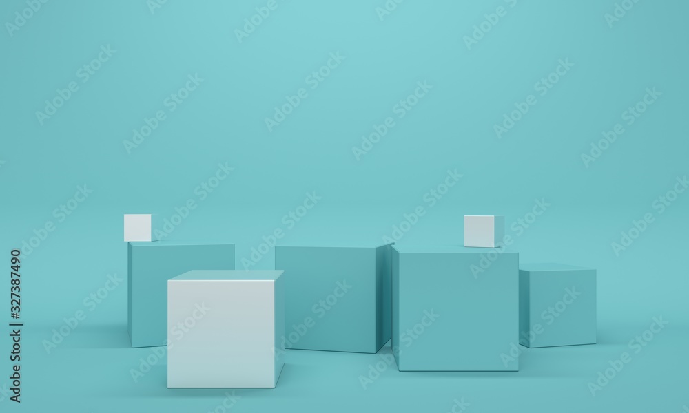 Silver cube platform on a blue background. 3d rendering Silver cube platform on a blue background. 3d rendering