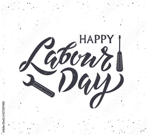 Happy Labour Day handwritten lettering. Happy Labour Day typography vector design for greeting cards and poster. Design template celebration. Vector illustration.