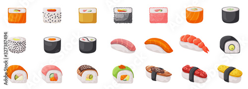 Sushi isolated vector set icon. Vector illustration japanese food on white background . Cartoon set icon roll.