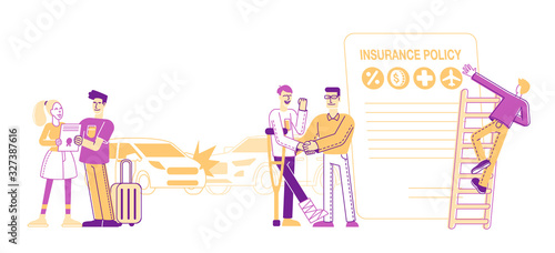Life and Property Safety Guarantee. People Fill Accident Insurance Form. Agent Shake Hand to Client, Man and Woman Hold Policy Documents. Health Protection Cartoon Flat Vector Illustration, Line Art © wooster