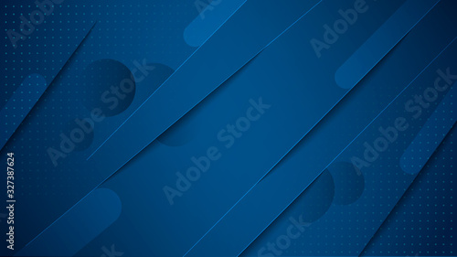 Business dark blue background with circle shapes lines and dots vector graphic illustration. Abstract geometric 3d backdrop design for advertising or corporate template