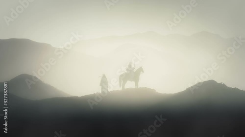 King Saladin on a Horse and Arab Guard photo