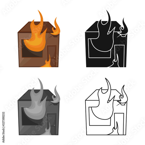 Vector illustration of house and flame sign. Collection of house and burning stock symbol for web.