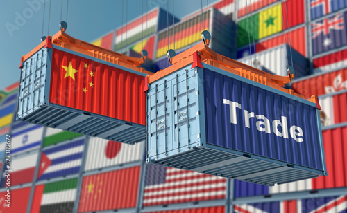 Freight container with China flag. 3D Rendering © Marius Faust