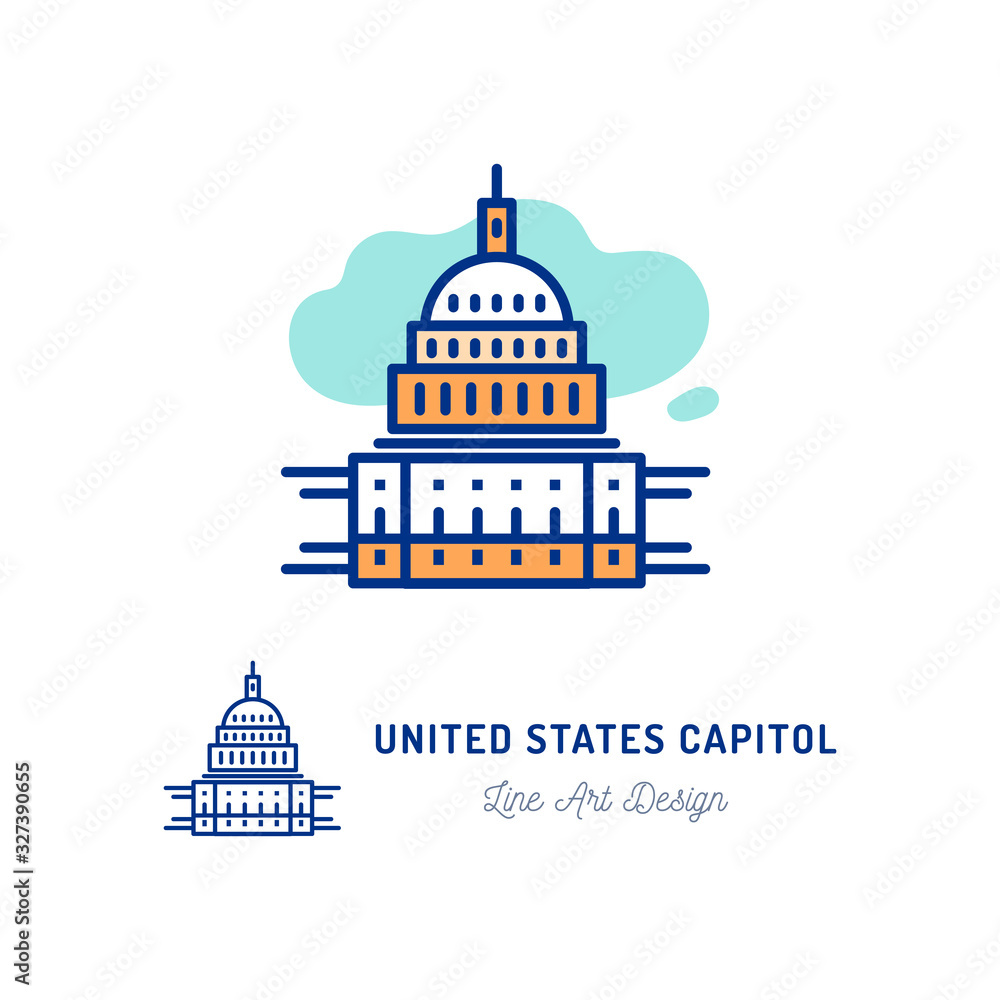 United States Capitol icon. Thin line art colorful icons Capitol Building, Congress USA. Vector flat illustration