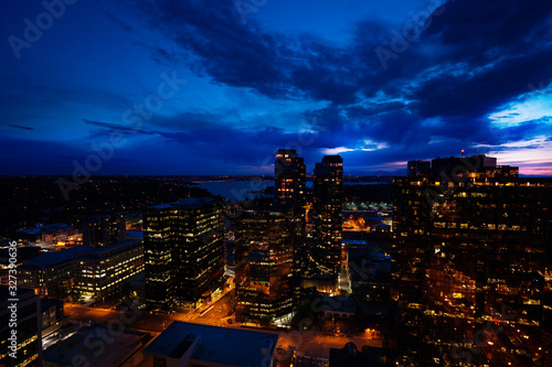 Night panorama of Bellevue city downtown of King County, United States across Lake Washington from Seattle