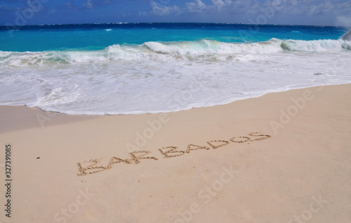 Fototapeta Naklejka Na Ścianę i Meble -  Barbados Inscribed in Sand