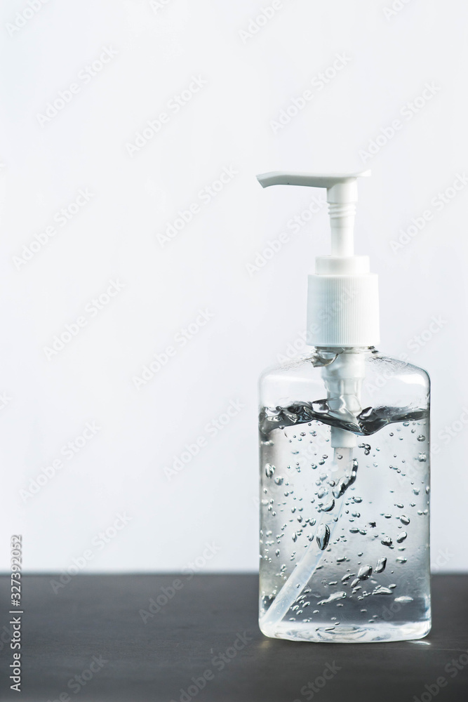 bottle of hand sanitizer, hand disinfecting gel, crucial for coronavirus prevention through antibacterial hygiene