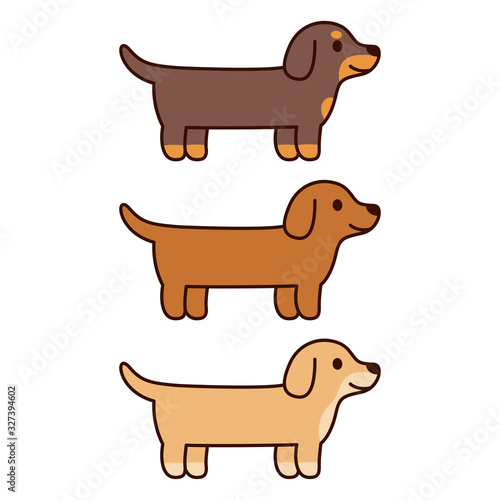 Three cartoon Dachshunds
