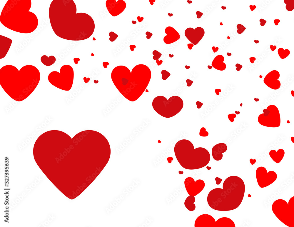 Beautiful red heart on a background of flying candy hears.Randomly flying red hearts of various shapes.Valentine's Day.Vector illustration