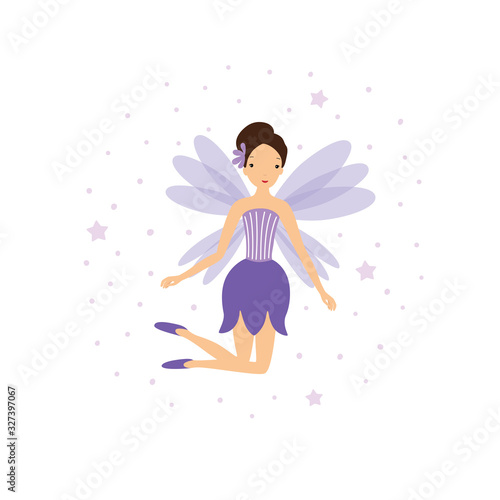 Cute little purple fairy vector fantasy illustration
