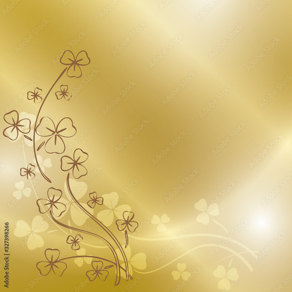 golden background with clover branches for st patrick's day - vector
