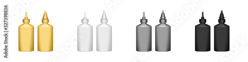 Set of realistic plastic glue bottles on white background