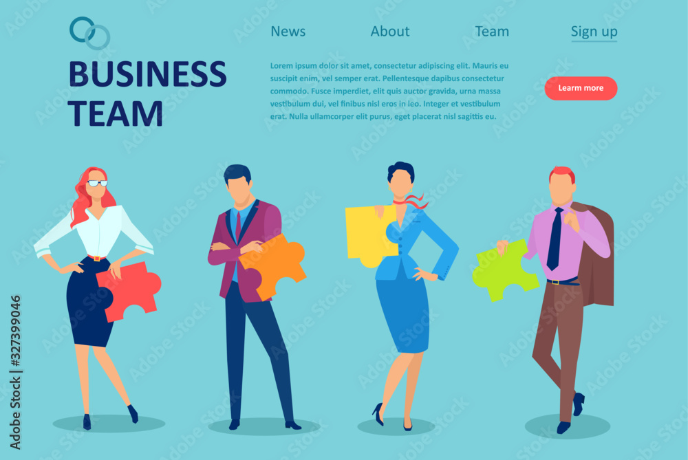 business team men and women with puzzle pieces