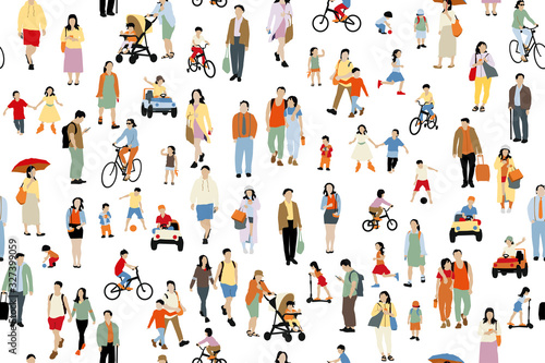 Many  people vector illustration . Group of male and female adult and children cartoon characters