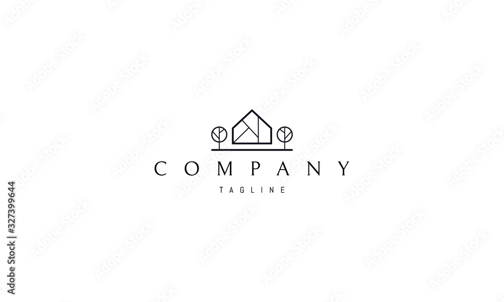 Vector logo on which an abstract image of a house with trees on the sides. Vector logo on which an abstract image of a house with trees on the sides.