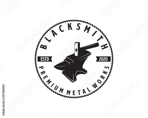 blacksmith. Forge. Anvil and hammer logo design template, vector icon Illustration