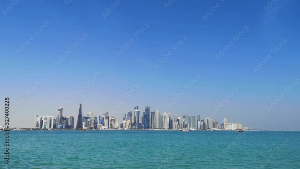 Panoramic view of modern skyline of Doha. Qatar on sunny day Panoramic view of modern skyline of Doha. Qatar on sunny day