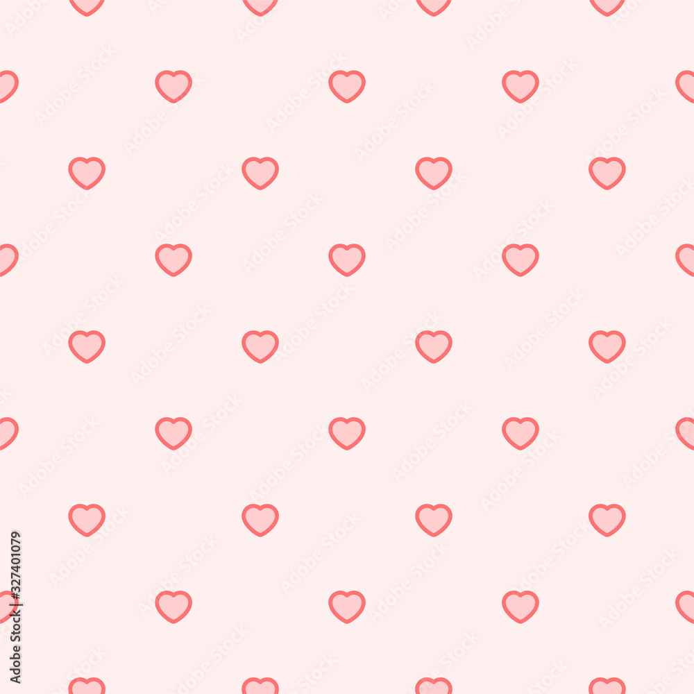 Cute pattern. The seamless background of outlined hearts on light pink background. Vector 8 EPS