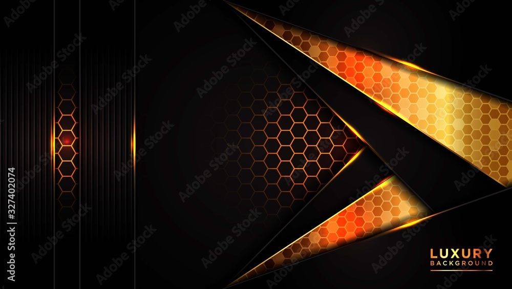 Abstract modern dark luxury background. Dark gray overlap hexagon mesh ...