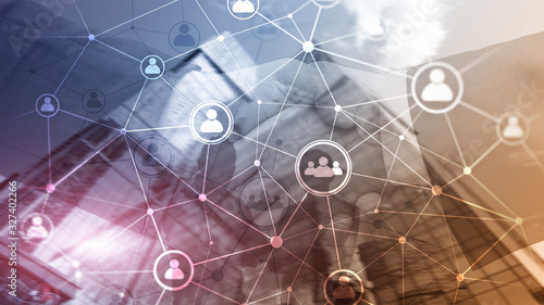 Double exposure people network structure HR - Human resources management and recruitment concept.