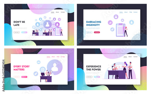 Delegation of Responsibilities, Productivity and Working Efficiency Website Landing Page Set. Business Leaders Consign Work to Employees in Office Web Page Banner. Cartoon Flat Vector Illustration