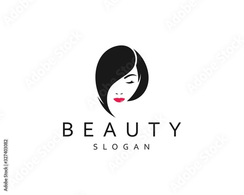 Woman face logo for salon and hair treatment, spa