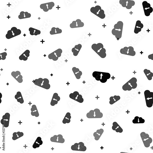 Black Cloud download icon isolated seamless pattern on white background. Vector Illustration