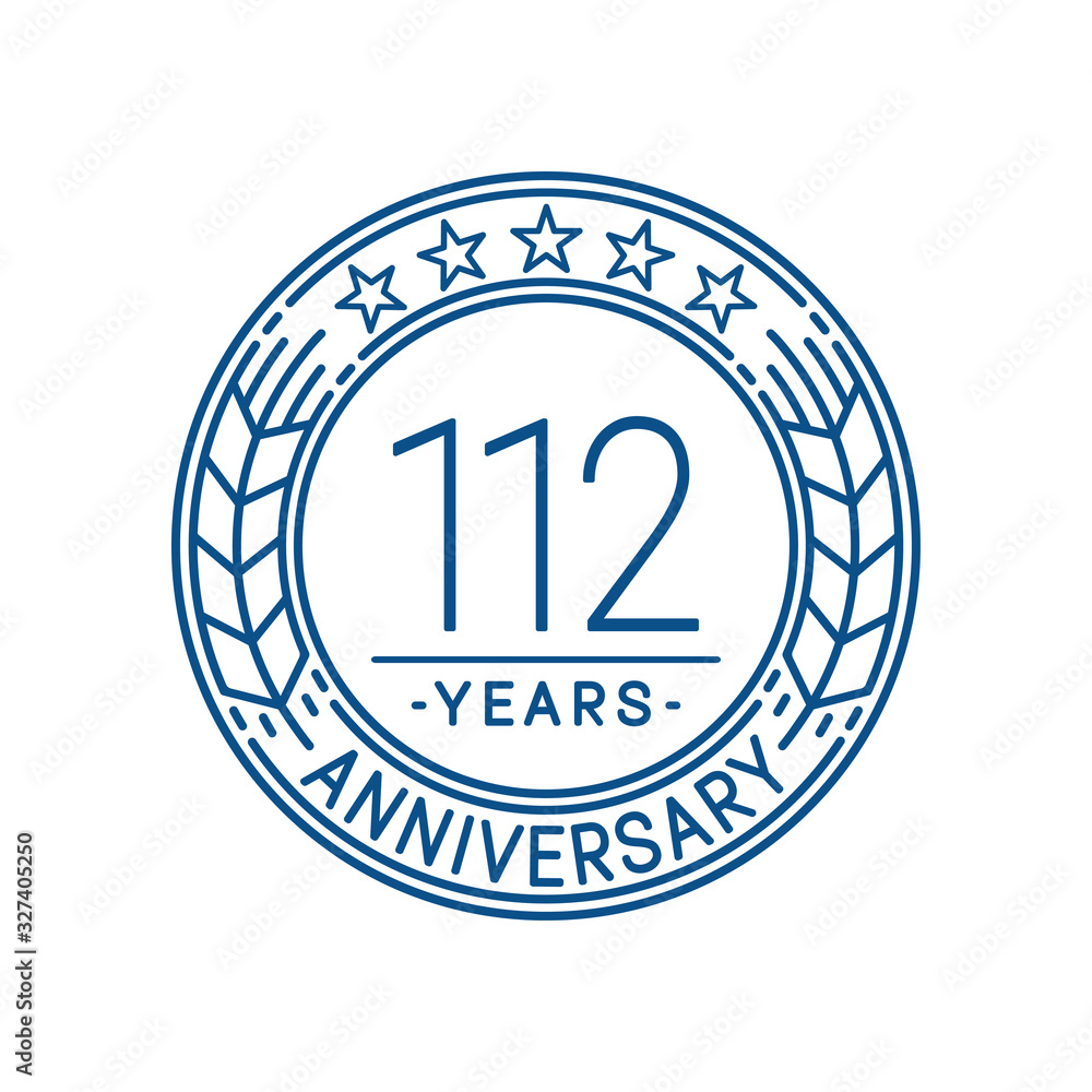 112 years anniversary celebration logo template. Line art vector and illustration.