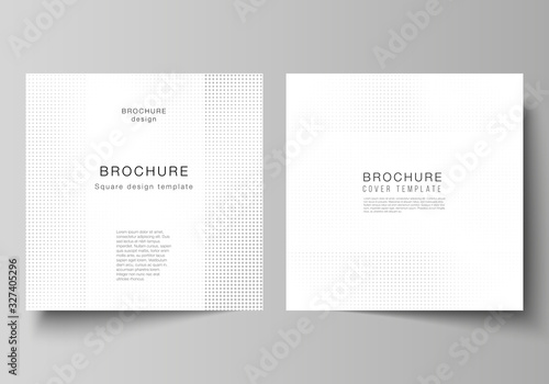Vector layout of two square covers design templates for brochure, flyer, cover design, book design, brochure cover. Halftone effect decoration with dots. Dotted pattern for grunge style decoration.