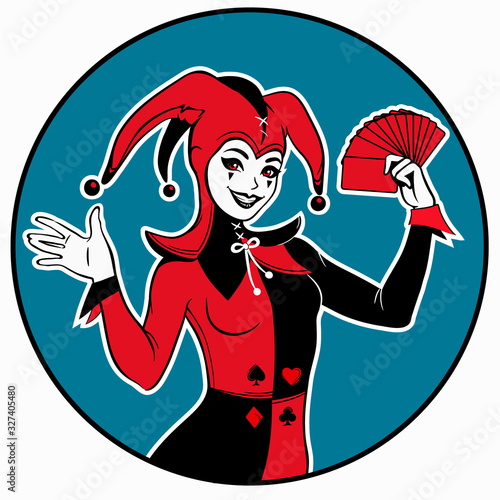 beautiful joker girl in a round frame
