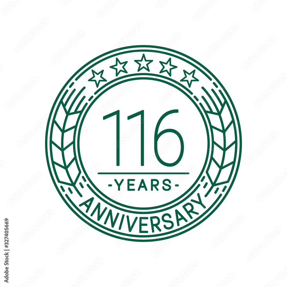 116 years anniversary celebration logo template. Line art vector and illustration.