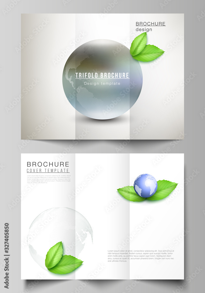 Vector layouts of covers design templates for trifold brochure, flyer layout, book design, brochure cover, advertising. Save Earth planet concept. Sustainable development global business concept.