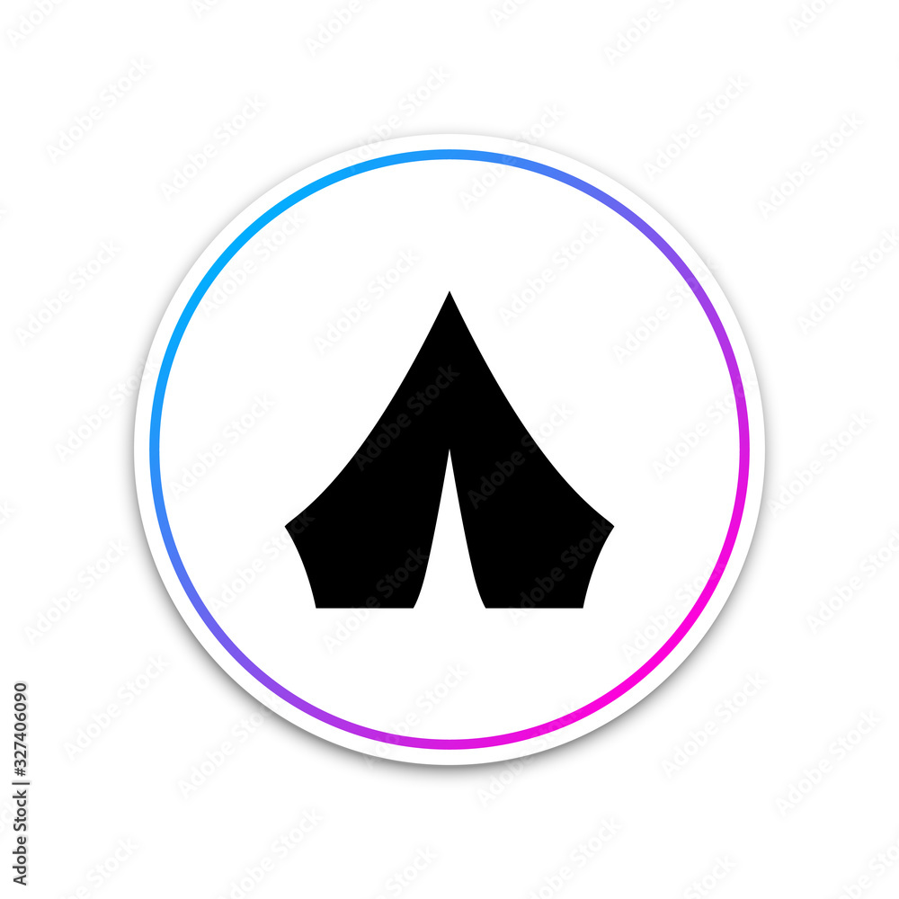 Black Tourist tent icon isolated on white background. Camping symbol. Circle white button. Vector Illustration Black Tourist tent icon isolated on white background. Camping symbol. Circle white button. Vector Illustration