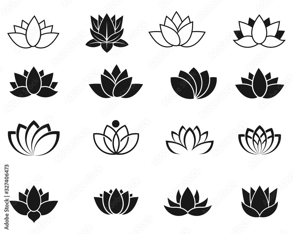 Naklejka Lotus flowers icon set in flat style, Vector Illustration