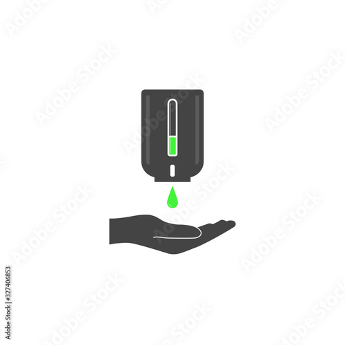 Hand disinfection soap disinfector vector icon on white isolated background.