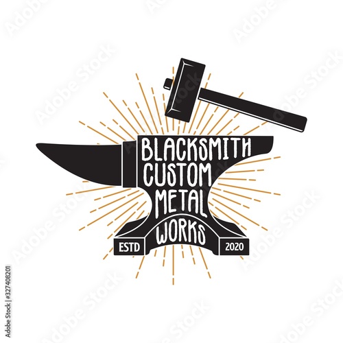 blacksmith. Forge. Anvil and hammer logo design template, vector icon Illustration