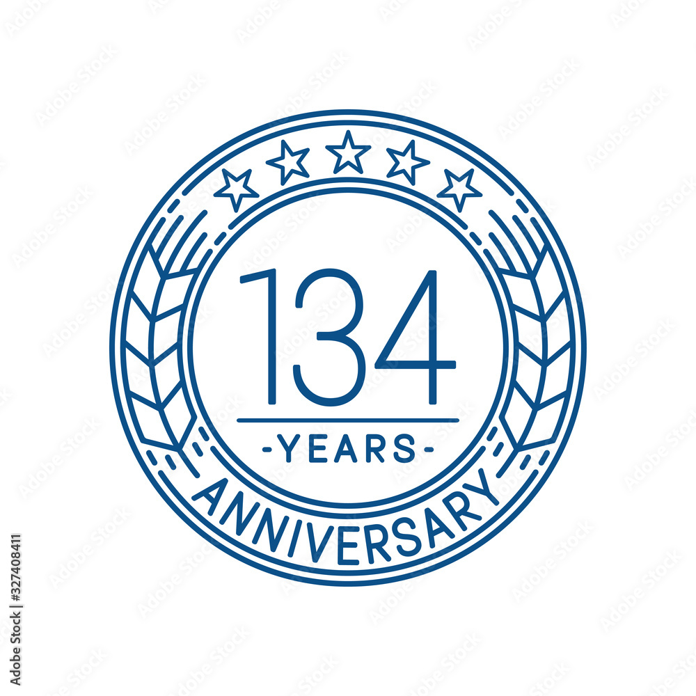 134 years anniversary celebration logo template. Line art vector and illustration.