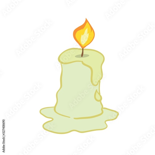 Wax candle on a white background. Candle burning, vector illustration.