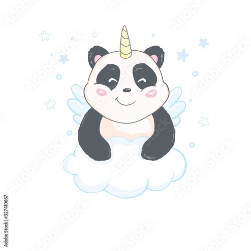 cute and funny pandacorn sticker template with cartoon concept use for print and design element, vector eps 10