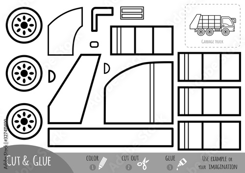 Education paper game, Garbage truck. Use scissors and glue to create the image.