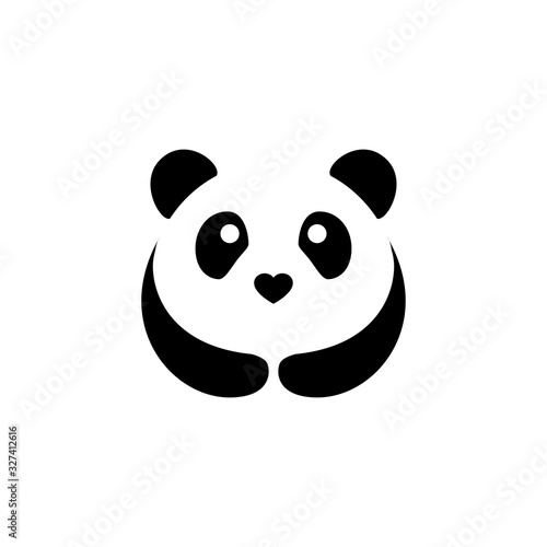 Cute panda black and white vector cartoon. Panda with heart nose character.